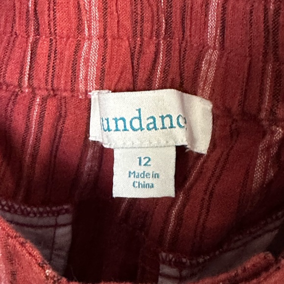 Sundance Catalog Pants Linen Blend Rust Brown Stripe Wide Leg Tie Belt - Picture 5 of 7